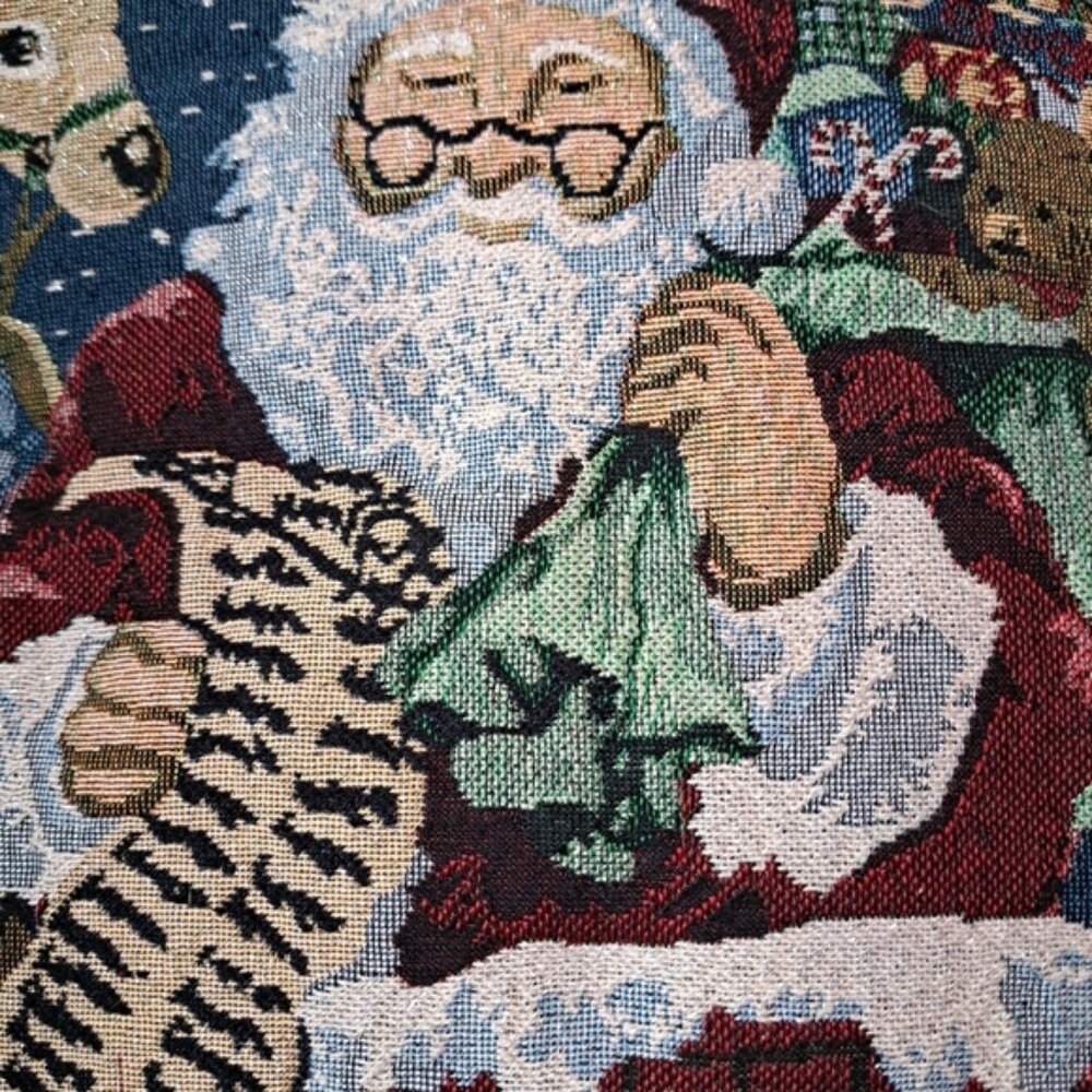VTG SANTA CLAUS tapestry cushions roped edging zip closure Holiday decor Set 2